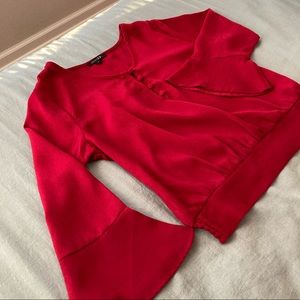 Cropped Mid-Sleeve Red Top ❤️